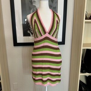 Fashion Nova Multicolor Striped Crochet Halter Dress